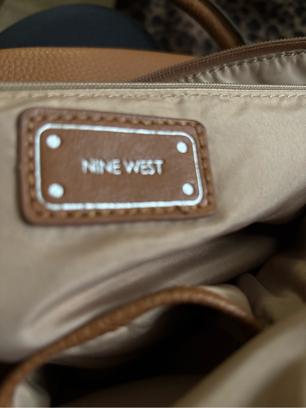Nine West Tan Textured Leather Tote with Front Zipper - Picture 7 of 7